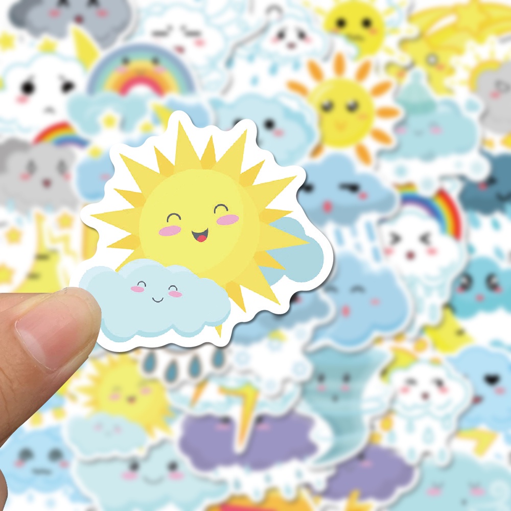 Combo 50 Sticker THỜI TIẾT MẶT TRỜI ĐÁM MÂY DỄ THƯƠNG hình dán chống nước dán mũ bảo hiểm, laptop, vali, điện thoại