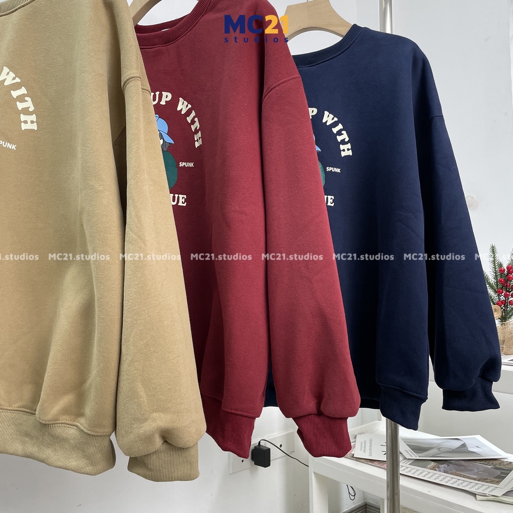 Áo sweater MC21.STUDIOS oversize Unisex nam nữ form rộng Ulzzang Streetwear Hàn Quốc chất nỉ lót lông cao cấp A3440