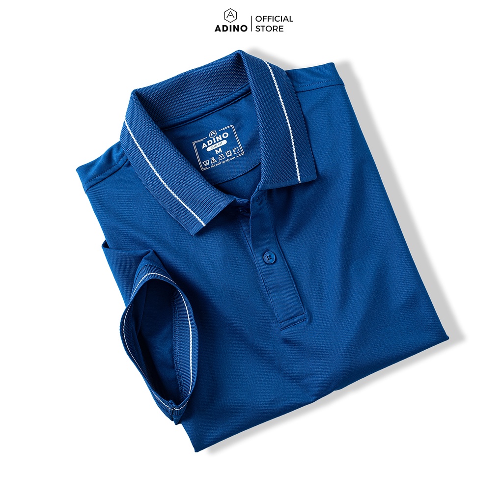 Áo polo đôi, Áo polo nhóm nam nữ màu xanh dương phối viền ADINO vải polyester cotton mềm dáng slimfit công sở APN04