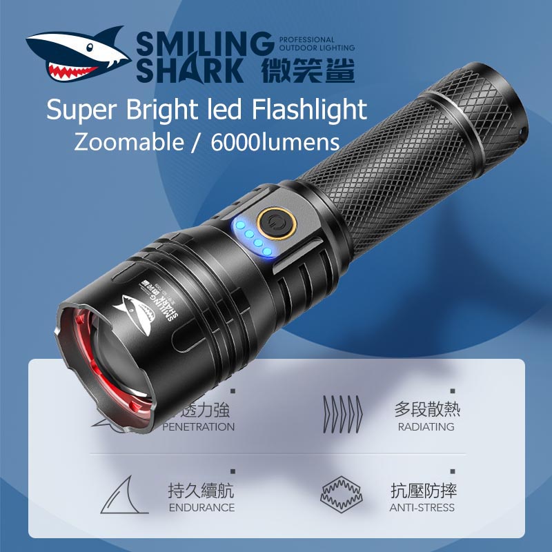 SmilingShark SD7009 Đèn pin công suất cao 6000lm M80 với 3 cấp độ tùy chỉnh siêu sáng cho hoạt động ngoài trời