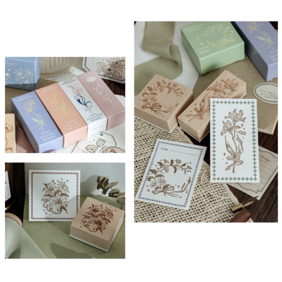 Con dấu gỗ trang trí FOUR WILD FLOWERS Series