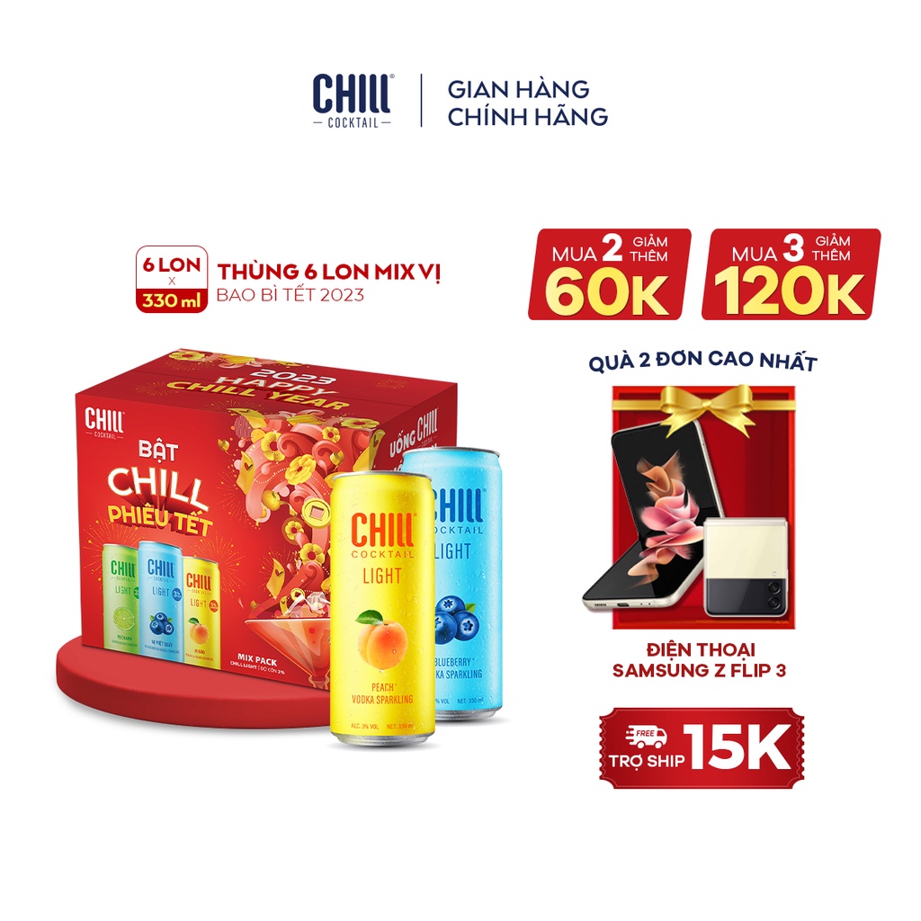 Thùng 6 lon Chill Cocktail Mix vị 330ml lon