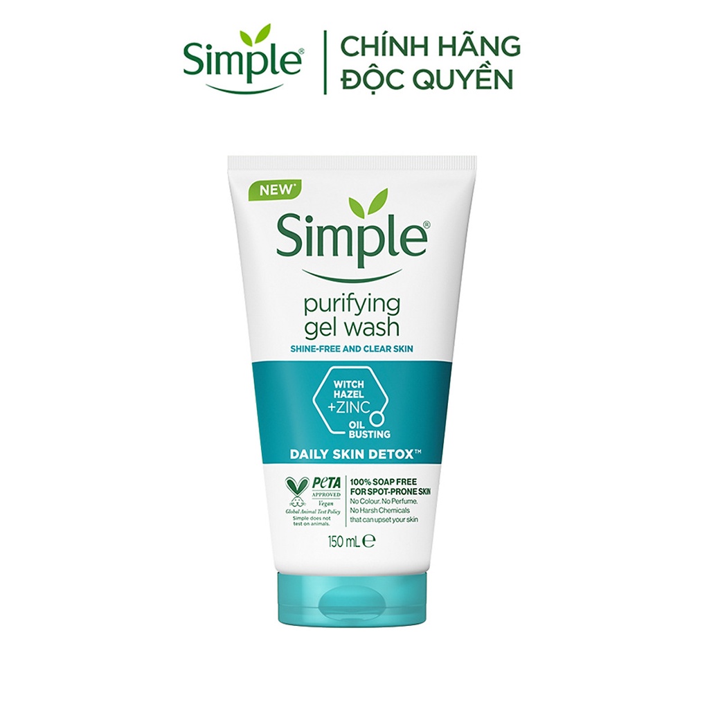 Sữa rửa mặt gel Simple lành tính sạch thoáng - cho da nhạy cảm 150ml.               [HSD 2026] [HÀNG CHÍNH HÃNG CÔNG TY]