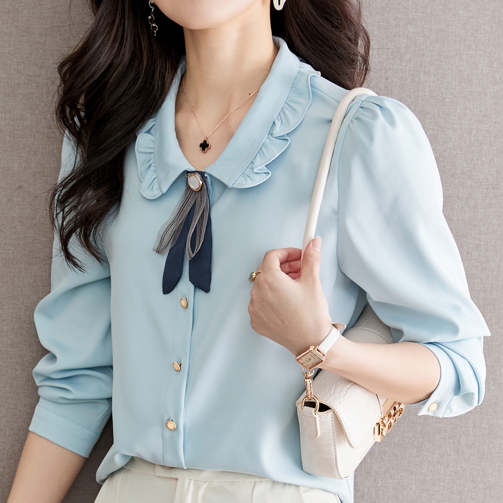 Áo Sơ Mi Chiffon Cổ Búp Bê Cao Cấp Phong Cách Hàn Quốc Thời Trang Mùa Xuân 2023 Mới