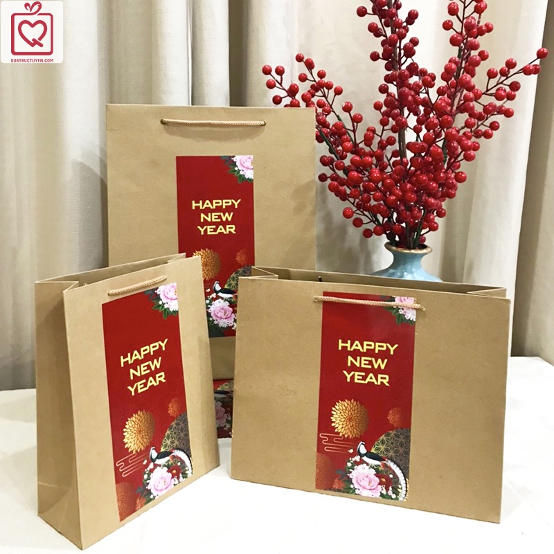 Túi quà sinh nhật, 20/10 giấy kraft đựng quà tặng gắn hoa hướng dương vintage T01 Vua Bao Bì quai xách chắc chắn