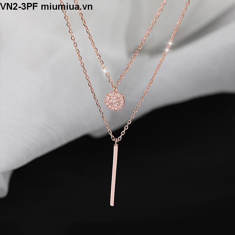 Miumiua🔮Vòng cổ nữ hai lớp bằng kim loại phối mặt hình vuông màu bạc/vàng kim thời trang