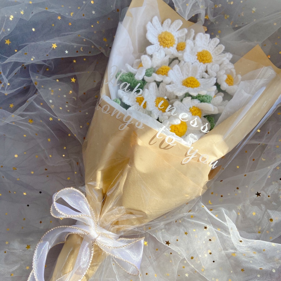 Bó Hoa Cúc Trắng Bằng Len - Bó Hoa Len Gói Sẵn - Hoa Len Handmade - Quà tặng Handmade/Quà tặng tốt n