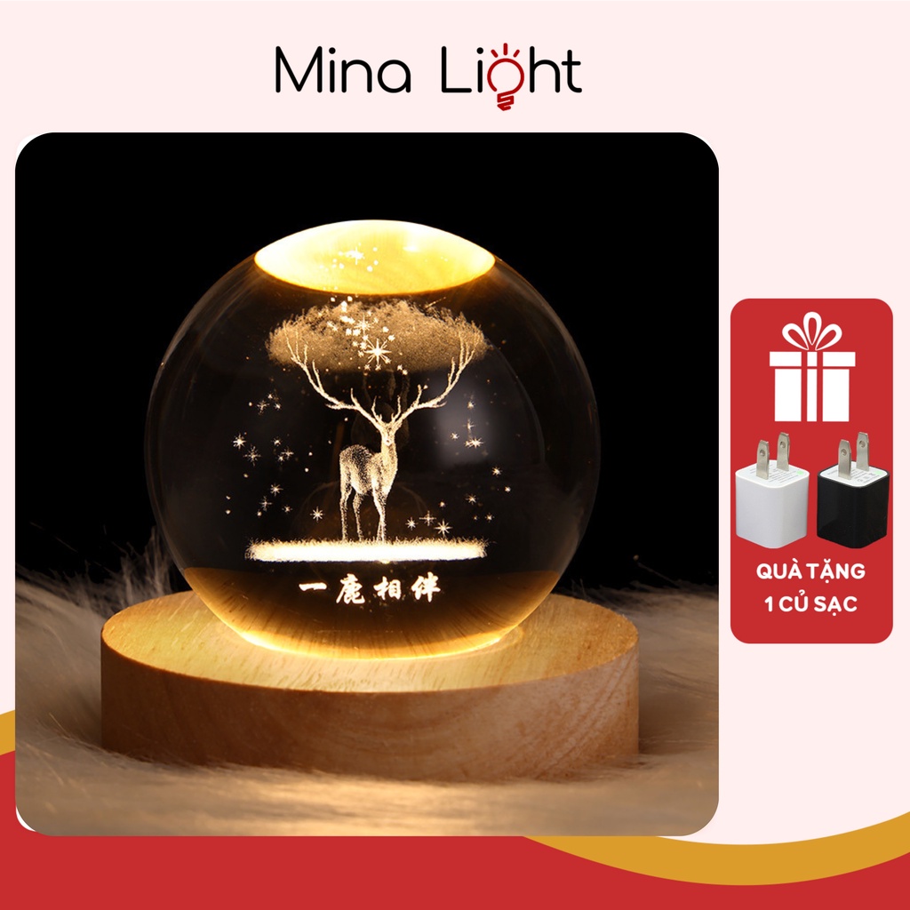 Quả cầu pha lê phát sáng, đèn ngủ 3d để bàn đèn led trang trí phòng ngủ phòng khách siêu dễ thương