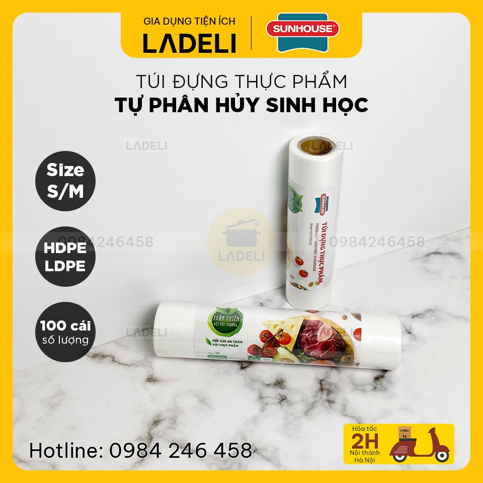 Túi đựng thực phẩm sinh học tự phân hủy SUNHOUSE KS-FO2030B / KS-FO2535B cuộn 100 túi