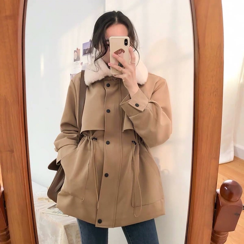 Áo khoác nữ Parka lót lông cổ lông - MINIBLUE