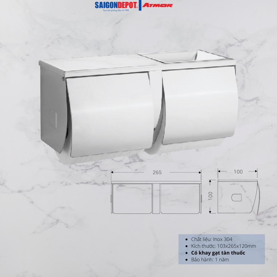 Trục đựng giấy vệ sinh đôi ATMOR TD-8325W