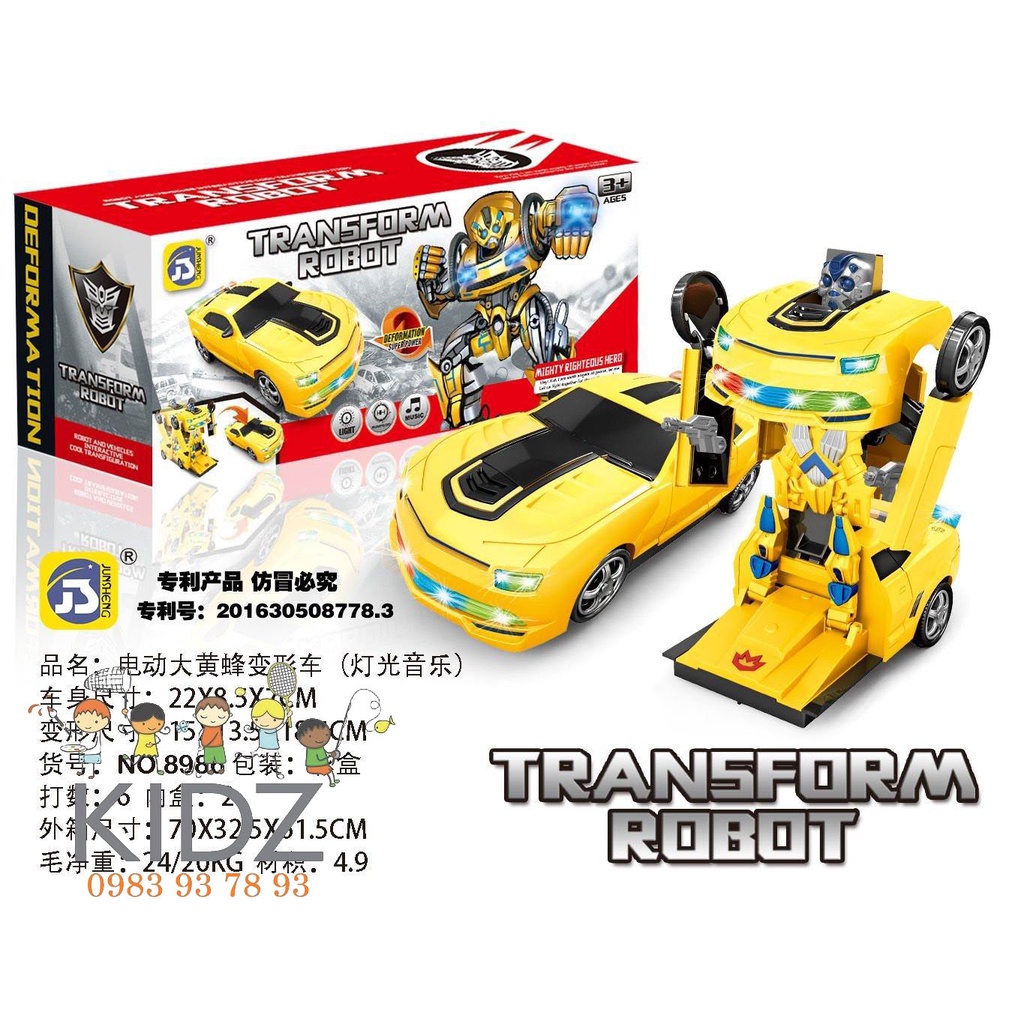Xe ô tô biến hình người máy Robot dùng pin phát đèn và nhạc vui nhộn