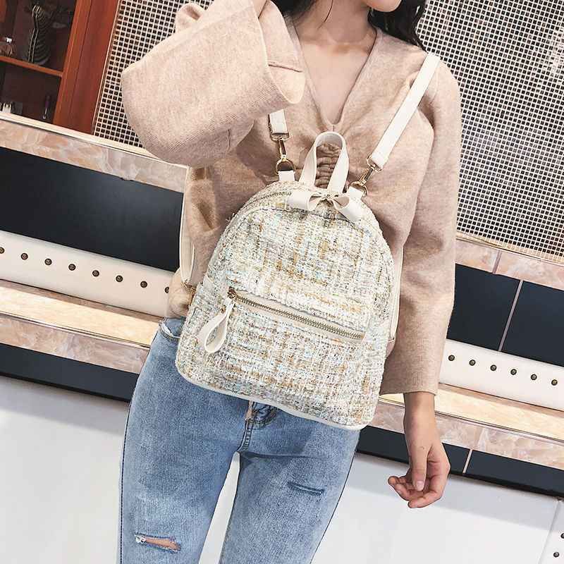 BALO NỮ MINI VẢI DẠ KIM TUYẾN KÈM CỤC BÔNG