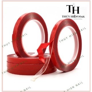 Băng keo đỏ 10mm*1m, cuộn keo đỏ 2 mặt dán mẫu móng , tạo fan mi , dùng trong nailbox
