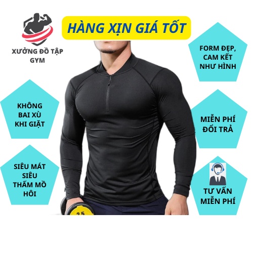Áo Bomber Thể Thao Nam VQ Sport  thun lạnh tập gym cổ trụ dài tay vải thoáng mát co giãn chuẩn form Nam Tính