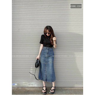 CHÂN VÁY JEANS ĐUÔI CÁ TRƠN BASIC