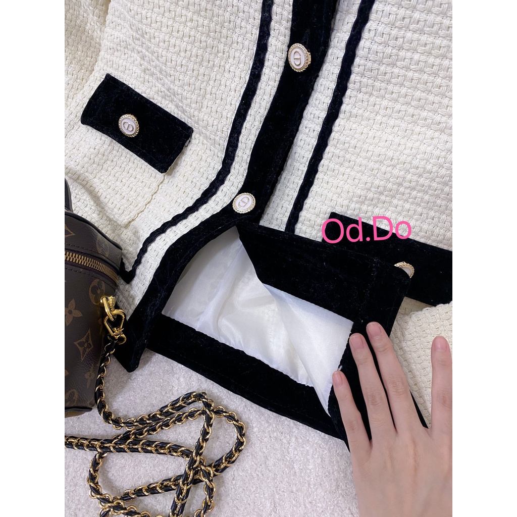 Áo Khoác Dạ Tweed Trắng Viền Đen Quý Phái Hai Lớp 👗 Tiểu Thư 👗 - Áo Dạ Tweed Trắng Viền Đen Đi Làm, Du Lịch, Tiệt...