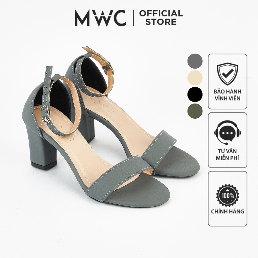 Giày Nữ MWC 3548 - Giày Sandal Cao Gót Vuông 7p Quai Ngang Bít Gót Quai Hậu Trẻ Trung