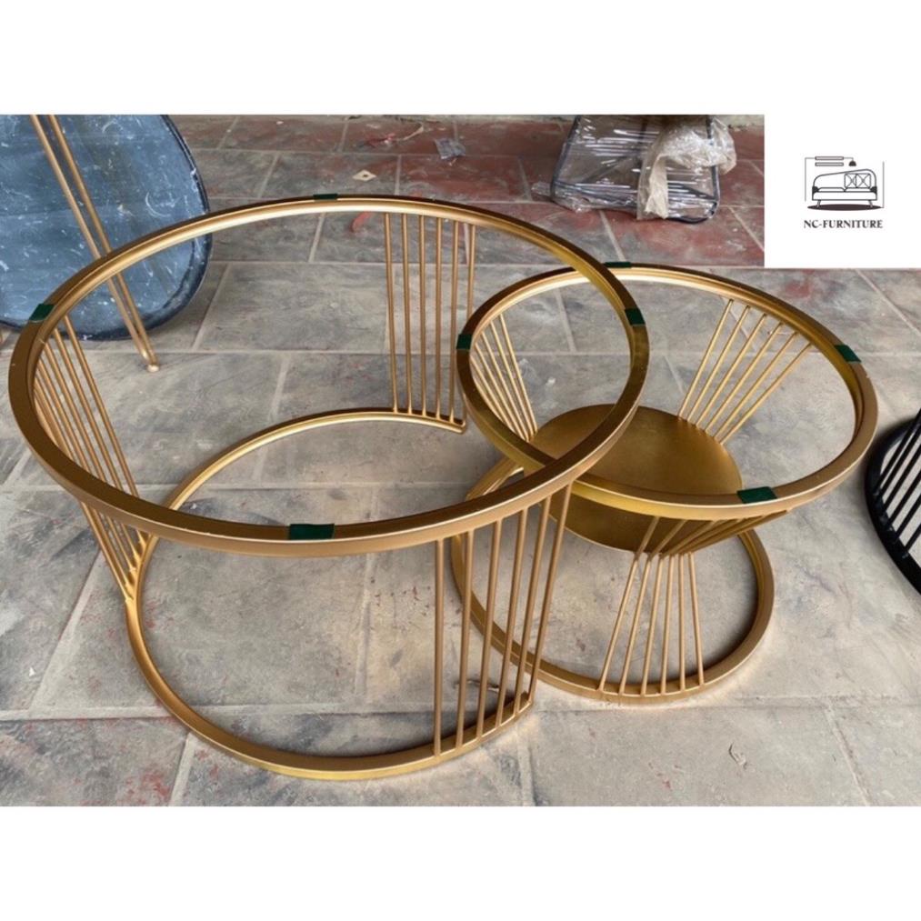 Bàn trà sofa phòng khách 2 mặt đá tròn, khung chân 6 nan chắc chắn, hiện đại  - Giá Xưởng