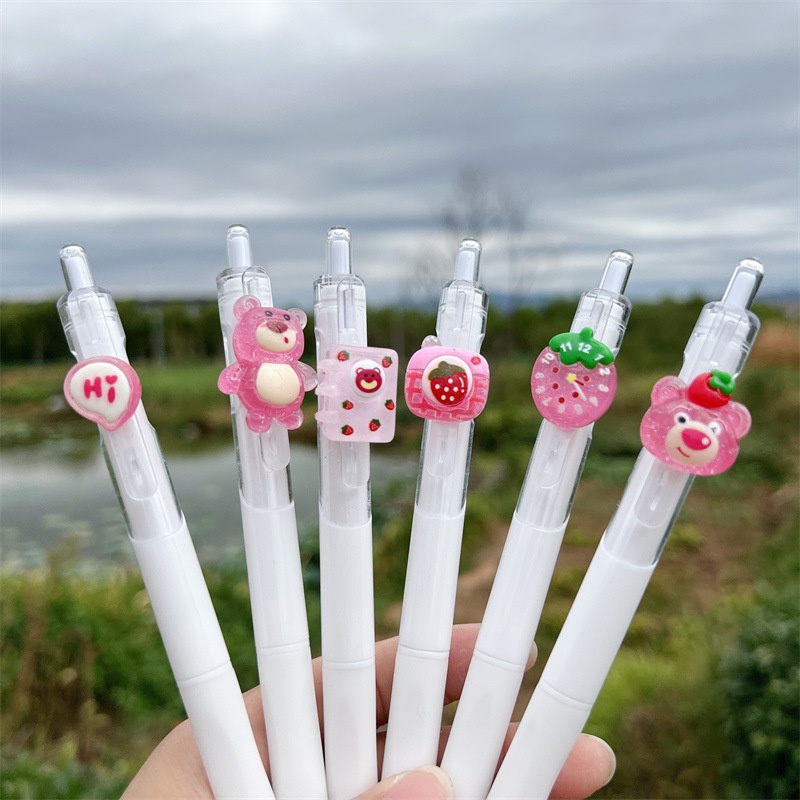 Bút Bi Hình Gấu Dâu Tây Nhiều Kiểu Dáng Dễ Thương Chất Lượng Cao