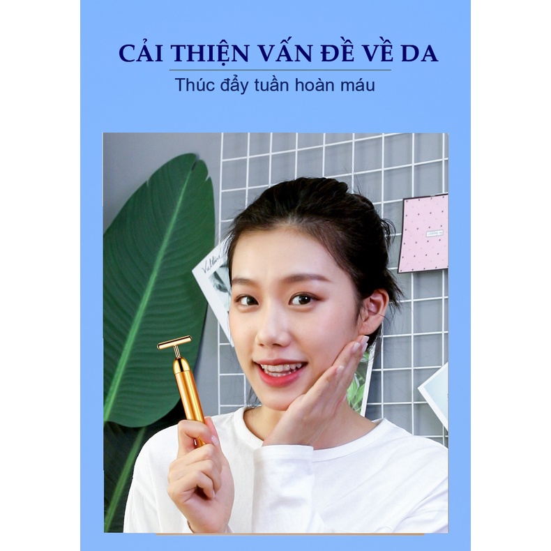 Máy Massage Nâng Cơ Dạng Que Lăn Mạ Vàng 24K Có Tốc Độ Rung Lên Tới 6000 Lần Một Phút Sử Dụng Pin