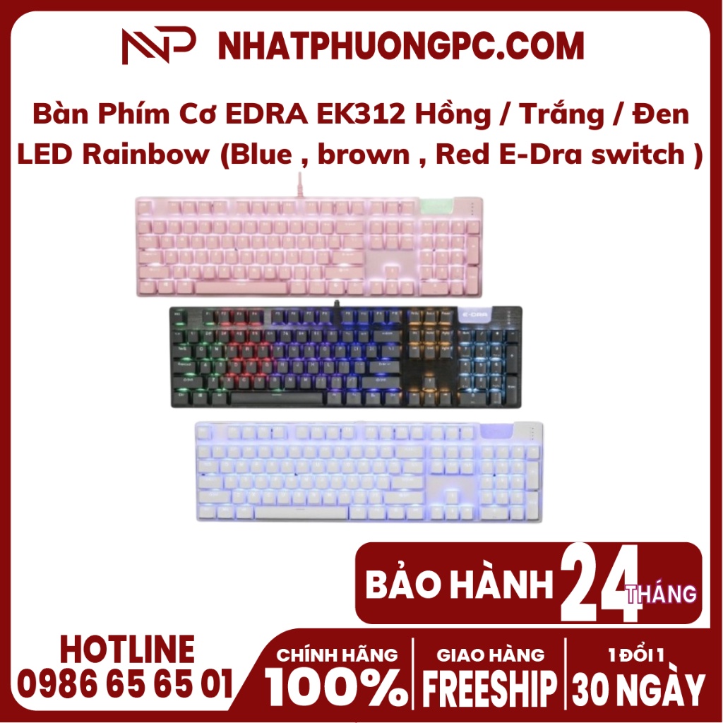 Bàn Phím Cơ EDRA EK312 Hồng / Trắng / Đen LED Rainbow (Blue , brown , Red E-Dra switch )