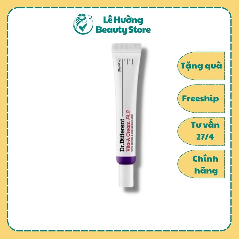 Kem dưỡng trẻ hoá da Dr. Different Retinal Tím Vita- A Cream Night Treatment 20g- Căng Bóng, Dưỡng Ẩm Da
