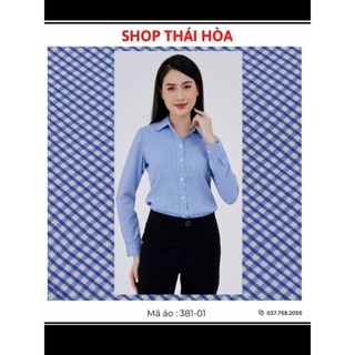 (CÓ SẴN)Áo sơ mi nữ Thái Hòa sọc caro vải sợi tre pha cotton và poly