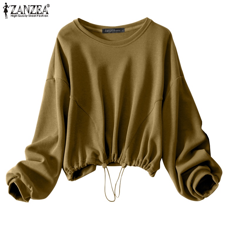 Zanzea Áo Nỉ Dài Tay Cổ Tròn Rút Dây Thời Trang Nữ