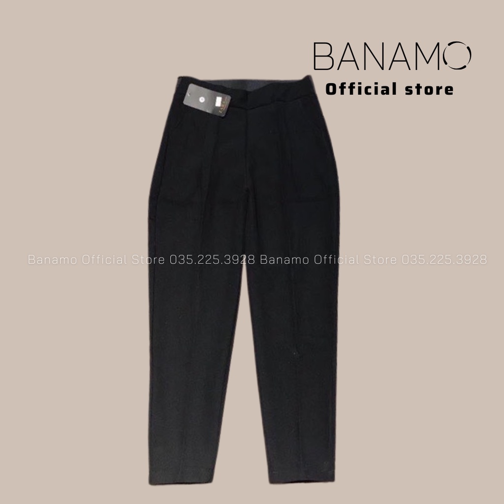 Quần baggy nữ cạp khóa lệ chun sau co giãn thoải mái quần tây nữ chất tuyết mưa lưng thun đen Banamo Fashion 835