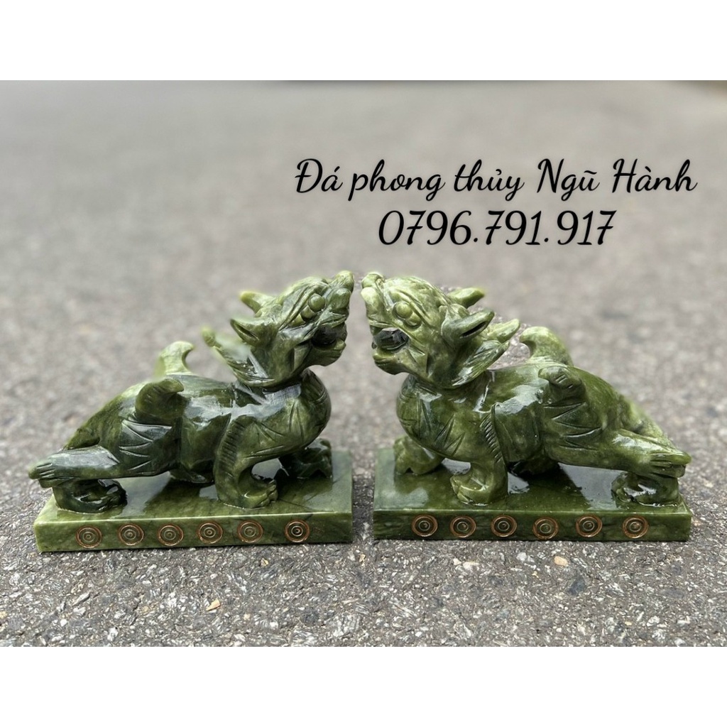 Cặp tỳ hưu phong thủy đá Serpentine ấn độ - dài 18cm & 20cm