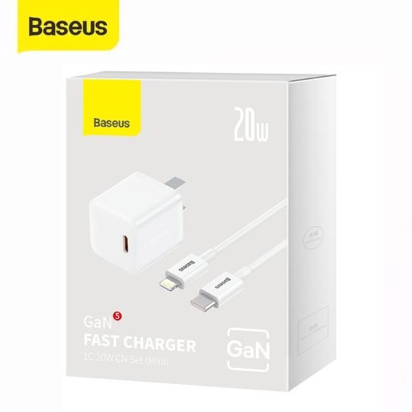 Bộ Sạc Nhanh 20W Baseus GaN5 Fast Charger 1C cho iPhone/Samsung(PD/ QC Multi Quick Charge Support, Smart Protect)(TRẮNG)