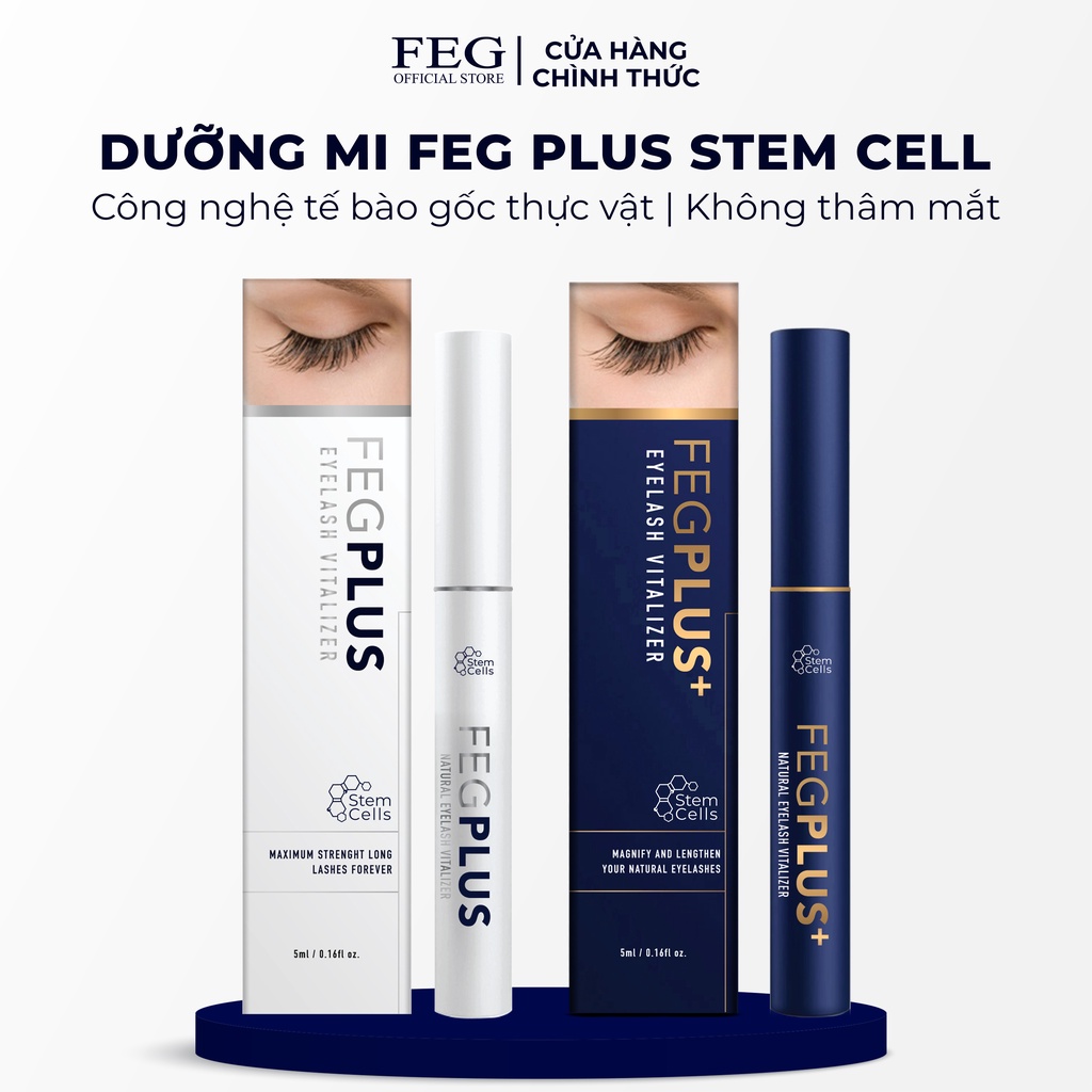 Combo Dưỡng Mi FEG Plus Stem Cells - Phiên Bản Tế Bào Gốc, Dài Mi Nhanh, Không Chứa Prostaglandins Gây Thâm Mắt (5ml/Lọ)