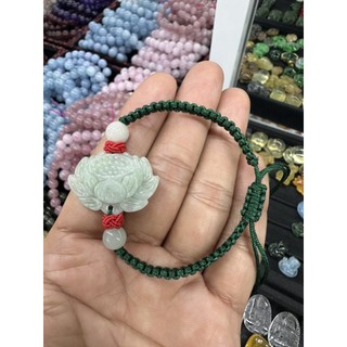 Vòng đeo tay, lắc tay hoa sen phong thủy đá ngọc xanh tết dây vải