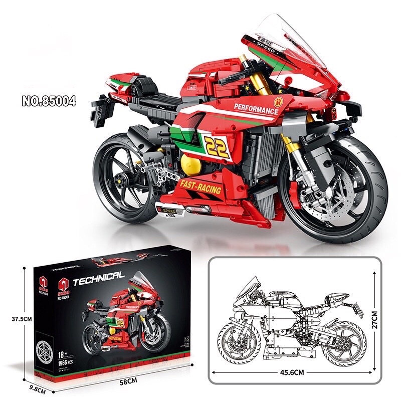 Đồ Chơi Xếp Hình Technic 85004 Lắp Ráp Mô Hình Mô Tô Panigale V4R 1966 Mảnh Ghép
