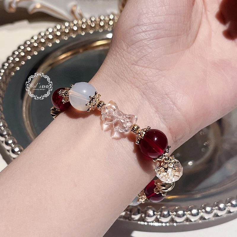 Vòng Đeo Tay Mặt Hoa Tuyết Đính Đá Opal Màu Trắng / Đỏ Phong Cách Giáng Sinh Cho Nữ