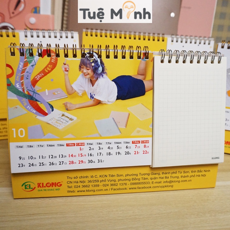 Lịch 2024 2023 mẫu hoạt hình dễ thương để bàn ghi chú màu đẹp mắt, lịch mini lật dở lò xo