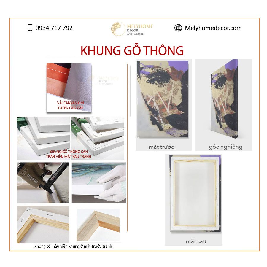 Bộ 5 Tranh Treo Tường Vải Canvas Lụa Kim Sa Cao Cấp - Tranh Tối Giản Boho Hiện Đại - Minimalism - Melyhome Decor