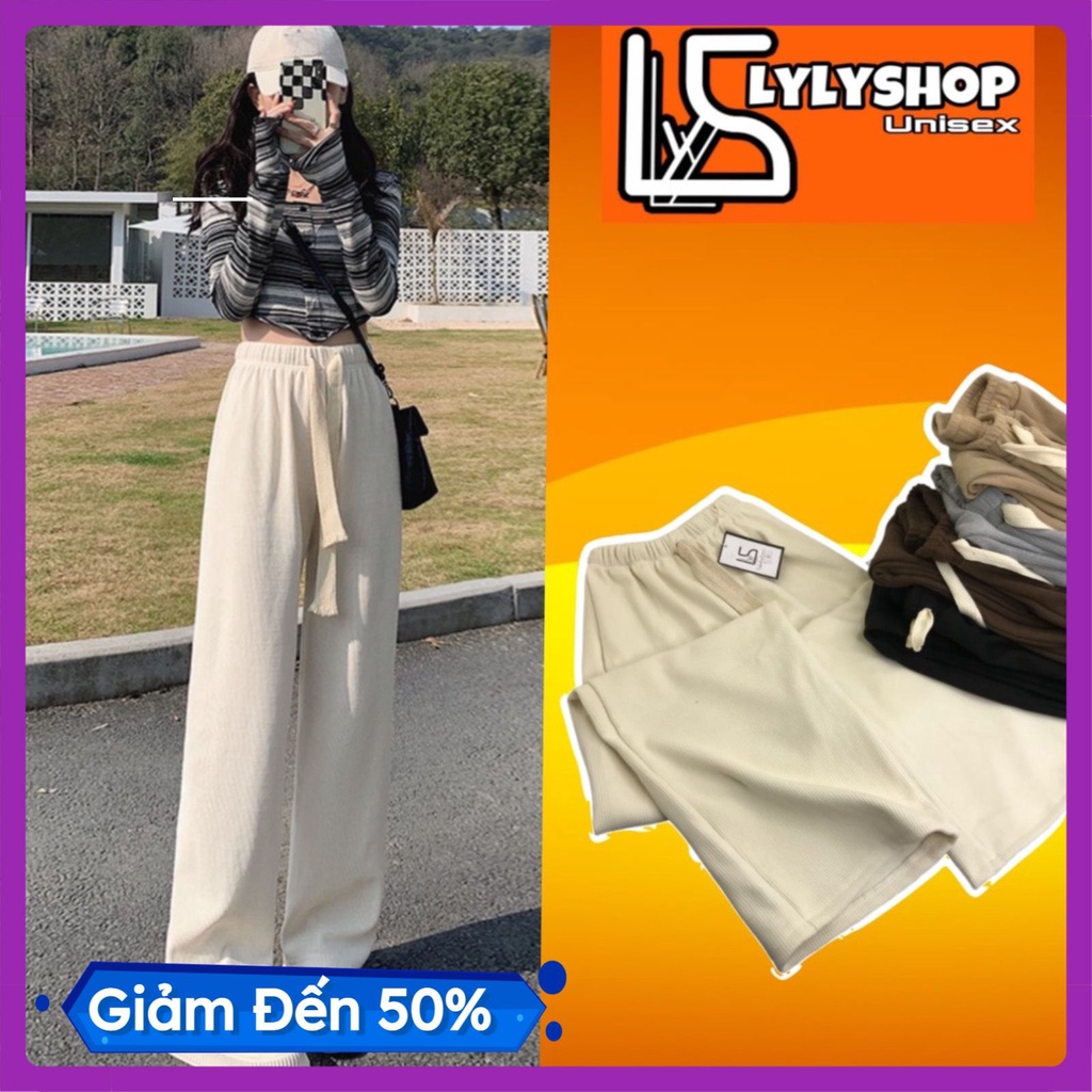 Quần ống rộng nỉ nhung tăm nam nữ Unisex kiểu quần dài ống suông cạp chun lưng cao có dây rút chỉnh eo mẫu hottrend