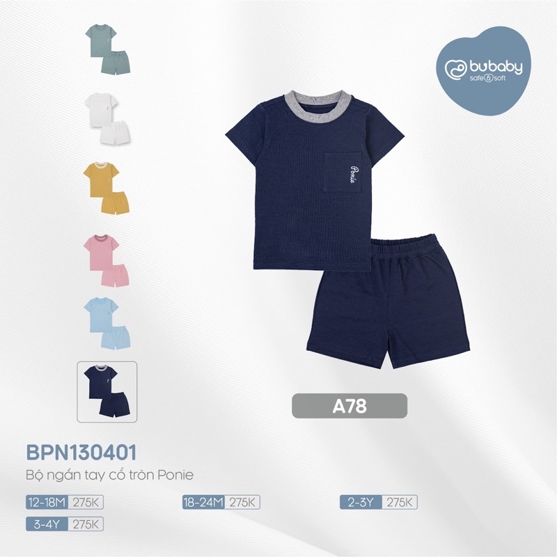 Bộ cộc tay cổ tròn Bu Ponie cho bé trai bé gái