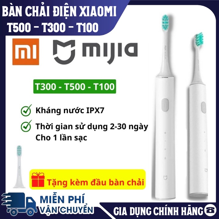 Bàn chải điện Xiaomi Mijia T500,T300, T100- Pin Sạc, Bảo Vệ Nướu, Lông Bàn Trải Mềm, Kháng Viêm