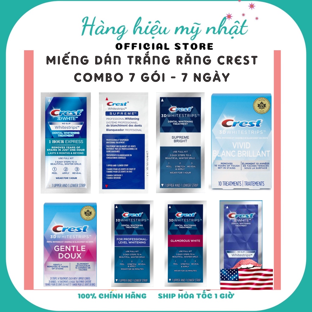 Miếng dán trắng răng Crest hiệu quả trắng răng cực mạnh ( 7 miếng)