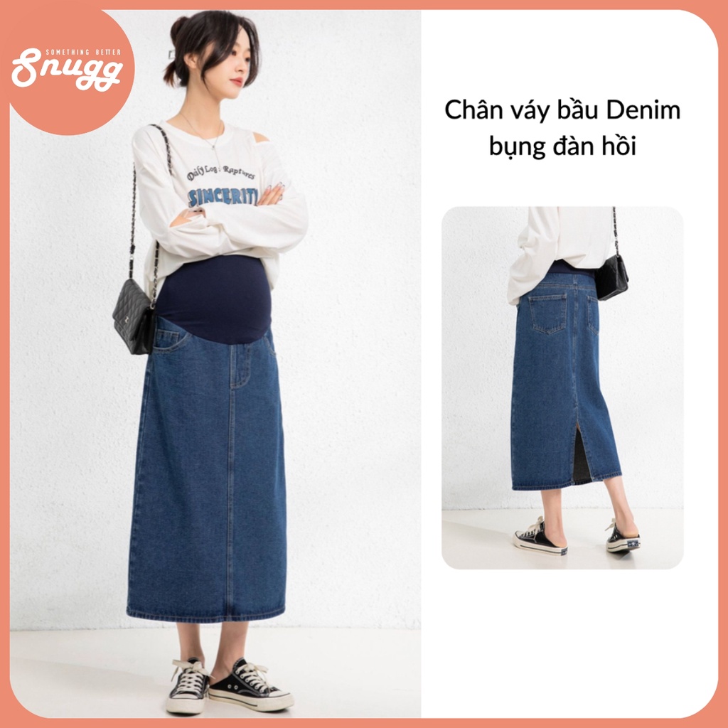 Chân váy bầu Denim - Bụng siêu đàn hồi, thoải mái cho bầu bí SNU2180
