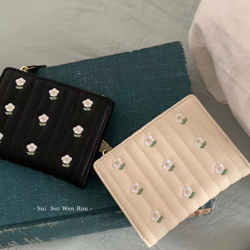 Ví Gấp Mini Thêu Họa Tiết Hoa Đơn Giản Chất Lượng Theo Phong Cách Hàn Quốc Dành Cho Nữ