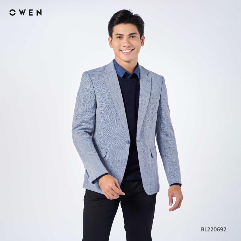 Áo blazer owen màu kẻ caro ghi regular fit BL220692