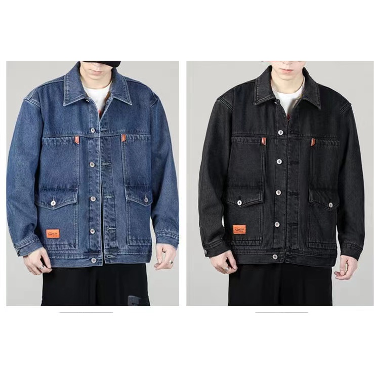 Áo Khoác Denim Phối Nhiều Túi Màu Đen Xám Thời Trang Cao Cấp Cho Nam