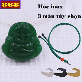 Mặt Phật Di lặc đá xanh lá 2.9 cm kèm vòng cổ dây dù xanh lá