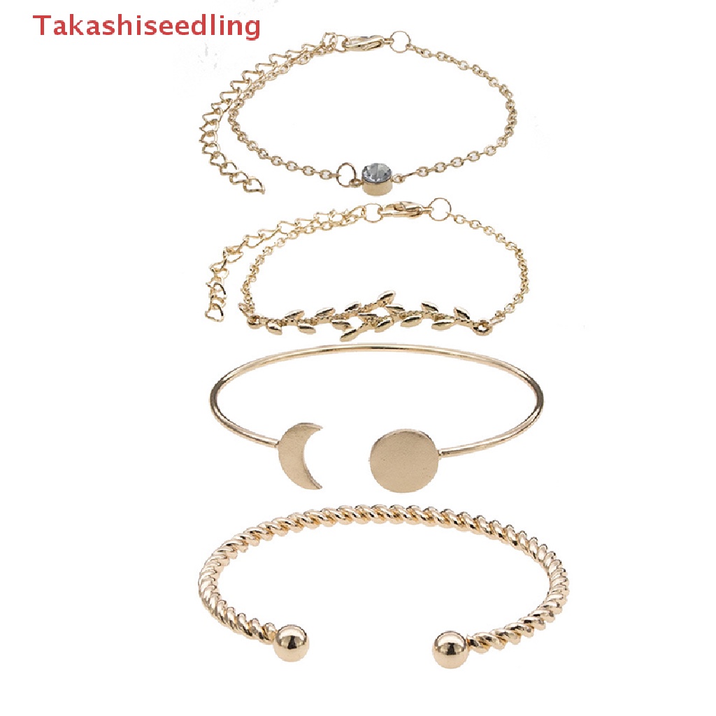 Set 4 Vòng Tay Hợp Kim Đính Đá Phong Cách Bohemian Cho Nữ