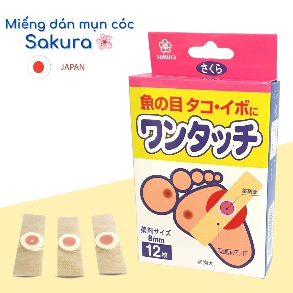 Miếng dán mụn cóc Nhật Bản SAKURA (hộp 12 miếng). loại bỏ mụn cóc, mụn cơm, chai chân an toàn và hiệu quả - Loki.vn