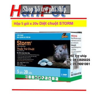 Hỗ trợ Ship- Combo 1 hộp 5 gói x 20 viên Thuốc Diệt Chuột Storm CHỐNG ĐÔNG MÁU (THUỐC CHUỘT sunzin 413c)